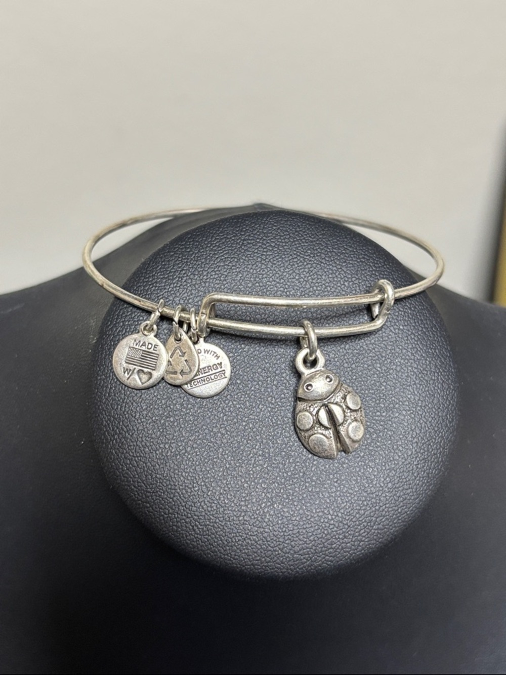 Alex and Ani Silver Ladybug Charm Bangle - Silver Tone Adjustable
